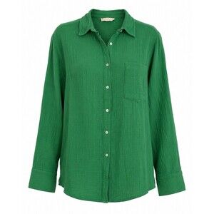Line Green Gauze Button Down Shirt Women Sz S Oversized Long Sleeve EUC